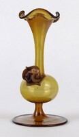 1O910 old small amber glass violet vase 11 cm