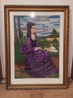 Huge woman in purple dress tapestry in tapestry frame 56x74cm