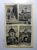 Régi Weinstock képeslap: Komárom - Jókai szobor, Városháza, Kőszűz, Új városkapu (1942)