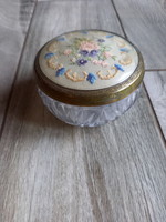 Old polished glass toilet box with copper lid i. (6.5X9.7cm)