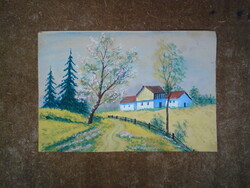 Régi hangulatos tavaszi kép - akvarell vagyis vízfesték kis festmény 20cm x 30cm