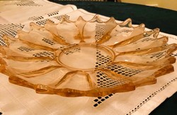 Art deco lazac színű üveg tortatál, süteményes tál 30 cm átmérő
