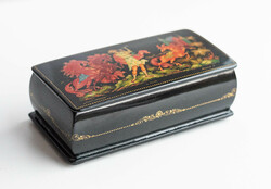 Russian lacquer box - jewelry box - fedoskino? Palekh? Signaled - magic flute and fire horses