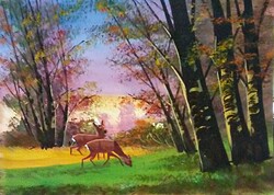 Festmény (07) - ŐZEK AZ ERDŐBEN