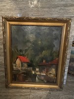 Szántó Oszkár - Házak a parton..68x83cm