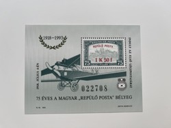 Commemorative sheet - 1993 75 years of the Hungarian flying post stamp ***postal clerk***