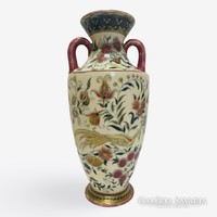 Zsolnay historizáló váza madaras dekorral