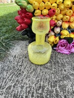 Beautiful yellow lemon-yellow veil glass, vase for flowers from Karcagi, Berekfürdő