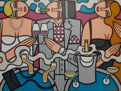 Art deco style painting - champagne pour une soiree - 60x80 cm - Guena Nebot (French painter)