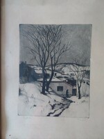 Lajos Novák: winter etching in glazed original frame, marked, 44 x 33 cm