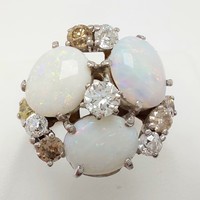 400T. Antik Briliáns 1.25Ct 14k Arany 8.52g Opál 3Ct gyűrű Jó minőségű Fehér és Fancy gyémántokkal