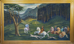 Hunting by István Dienes, oil on canvas, 110 x 75 cm