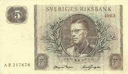 5 Korona kronor 1963 Sweden
