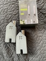 House-shaped concrete single-strand candle holder 2 pcs