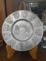 Retro German, Germany pewter wall plate, plate. Marked. 24 Cm.