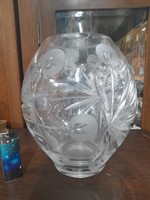 Large, thick cut crystal sphere vase. 20 Cm.