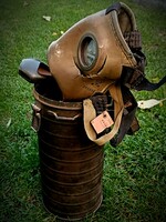 Second World War gas cylinder and gas mask