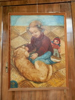 Pfilf Éva. Kislány kutyával című festménye eladó.