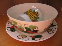 Retro Torgau zöldség mintás  NDK, DDR kerámia tál és tányér porcelán bögrével