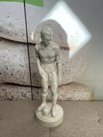 Porcelain faience soccer player statue with iridescent glaze a62