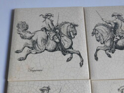Francia csempe poháralátétek híres lovakkal - 6 darab tartójában