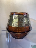 Exkluzív Leo Moser savmaratott aranyozott art deco üveg váza a 10-es 20-as évekből