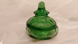 Cseh régi gyönyörű zöld színű üveg bonbonier,cukortartó