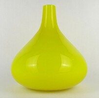 1P859 retro yellow blown glass vase 22 cm