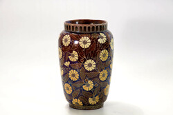 Zsolnay vase with yellow flowers round seal 1068 | sunflower eosin