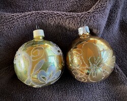 2 db retro üveg gömb karácsonyfadísz sárga Csehszlovák