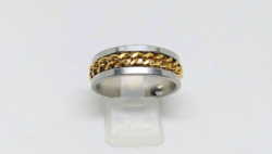 Silver-colored stainless steel, gold-plated chain men's ring 262
