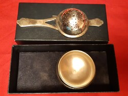 Art deco English silver plated tea strainer set in original box