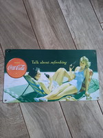 Vintázs festett acél Coca-Cola reklámtábla II. (40X22 cm)