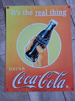 Vintázs festett acél Coca-Cola reklámtábla (40,5x31,7 cm)