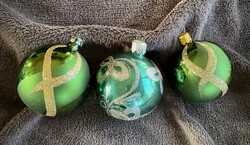 3 db retro üveg gömb zöld karácsonyfadísz Csehszlovák