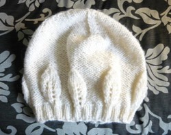 Unique, hand-knitted women's hat with a leaf pattern