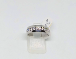 Silver colored stainless steel zircon stone ring 198