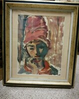 Józsa János festőművész Nő piros turbánban