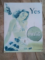 Vintázs festett acél Coca-Cola reklámtábla IV. (40,5x31,7 cm)