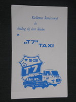 Kártyanaptár, Pécs T7 TAXI,grafikai rajzos, Lada, Zsiguli autó, Barkas teherautó, 1986,   (3)