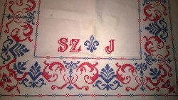 Homemade linen, monogrammed cross-stitched ostrich, can also be used as a decorative towel gift 74x63 cm