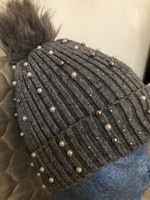 Pearly girl's knitted cap with soft müszörme lining, circumference 52cm