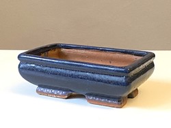 Thick-walled retro blue painted ceramic bowl 12 x 18.5 Cm