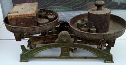 Retro antique scale with weights, weight box from 1ft