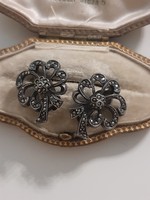 Silver marked clip earrings set with marcasite