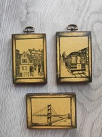 3 miniature graphics on wooden board San Francisco