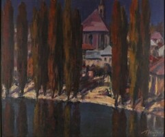 1P542 zoltán bartha: row of aspen trees by the water 1988