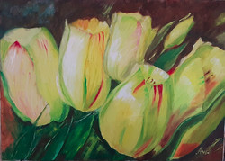 Antyipina Galina: Sárga Tulipánok. Olajfestmény, vászon. 70x50cm