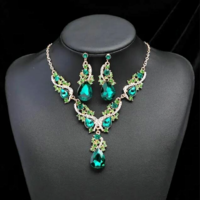 Green crystal casual jewelry set, necklace-earrings 92