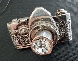 Camera camera camera photo badge brooch silver plated + polished stone rich detail